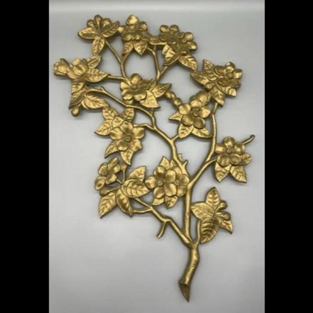Vintage Hollywood Regency 1986 Burwood Flowering Dogwood Gold Wall Plaque